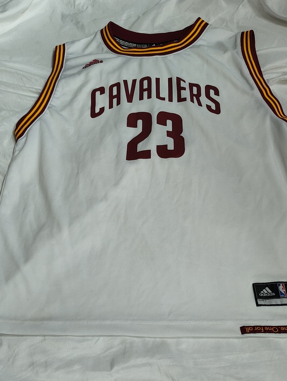adidas White Cavaliers #23 Basketball Jersey with Maroon and Gold Accents